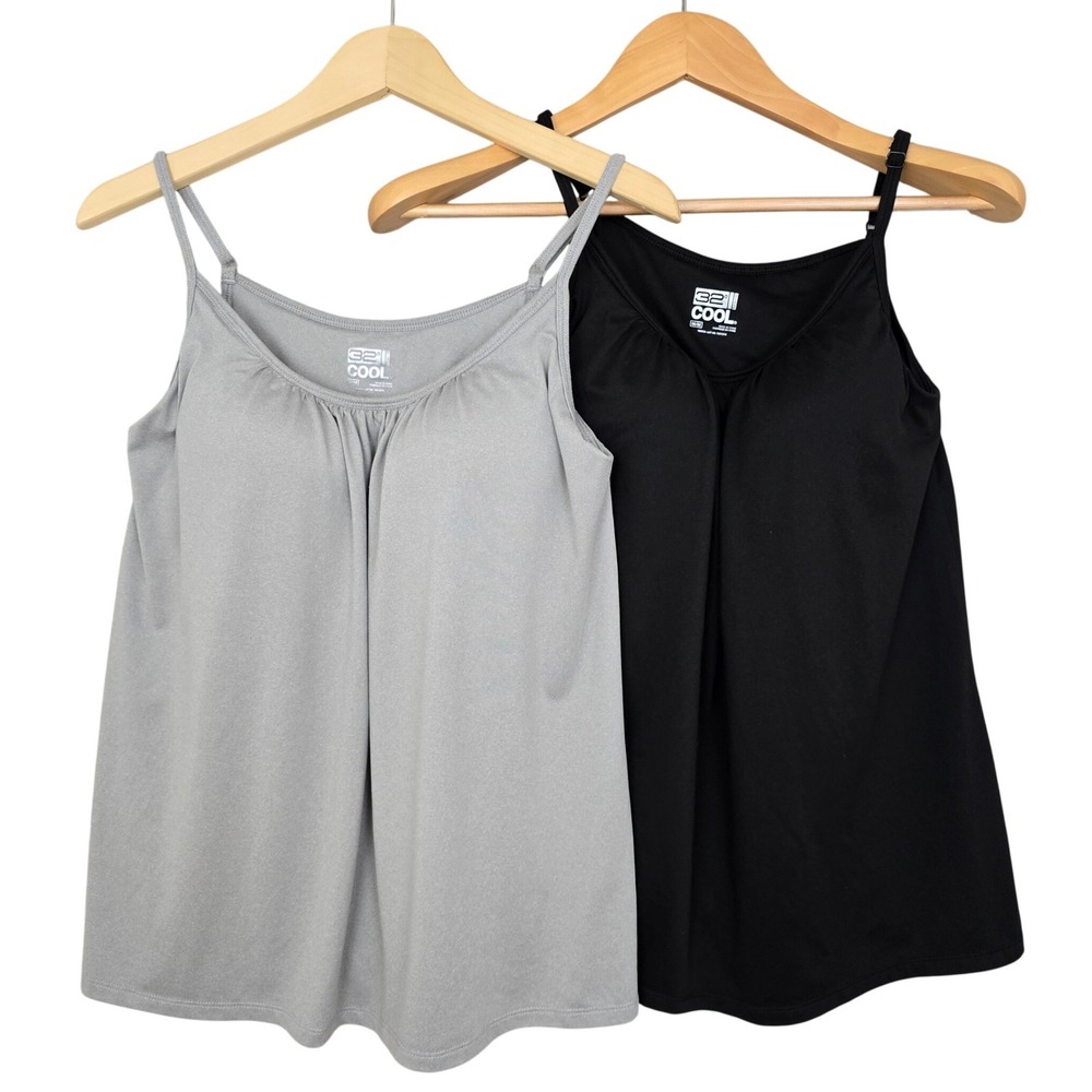 32 Degrees Cool Women's Black Grey Shelf Bra Camisole Tank Top 2-Pack Medium